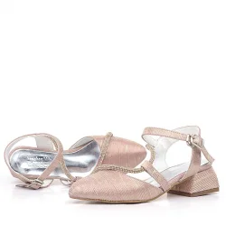 Betty Bakır Taşlı Kısa Topuklu Kız Çocuk Topuklu Ayakkabı