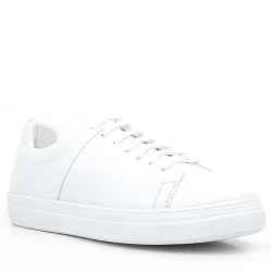 Beyaz Hakiki Deri Kadın Bağcıklı Sneaker Ayakkabı