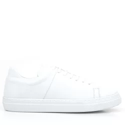 Beyaz Hakiki Deri Kadın Bağcıklı Sneaker Ayakkabı
