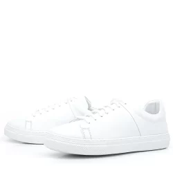 Beyaz Hakiki Deri Kadın Bağcıklı Sneaker Ayakkabı
