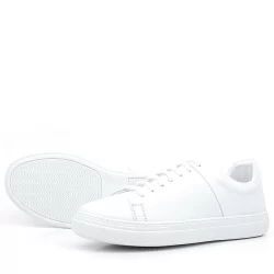 Beyaz Hakiki Deri Kadın Bağcıklı Sneaker Ayakkabı