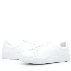 Beyaz Hakiki Deri Kadın Bağcıklı Sneaker Ayakkabı