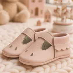 Bubbles Hakiki Deri Pudra Lastikli Bebek Patik