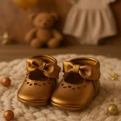 Coco Hakiki Deri Bakır Fiyonklu Lastikli Bebek Patik