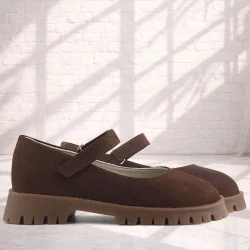 Doğal Gerçek Deri Kahverengi Kız Çocuk Babet Ayakkabı