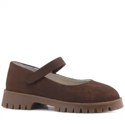 Doğal Gerçek Deri Kahverengi Kız Çocuk Babet Ayakkabı