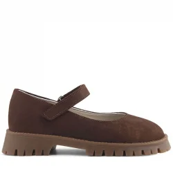 Doğal Gerçek Deri Kahverengi Kız Çocuk Babet Ayakkabı