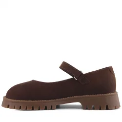 Doğal Gerçek Deri Kahverengi Kız Çocuk Babet Ayakkabı