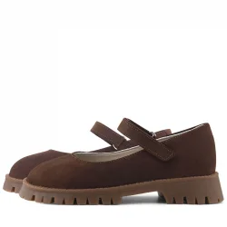 Doğal Gerçek Deri Kahverengi Kız Çocuk Babet Ayakkabı