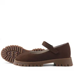 Doğal Gerçek Deri Kahverengi Kız Çocuk Babet Ayakkabı