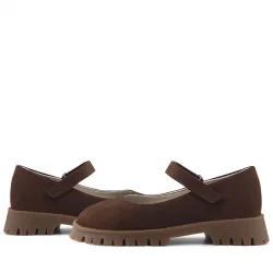 Doğal Gerçek Deri Kahverengi Kız Çocuk Babet Ayakkabı