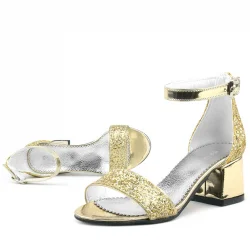 Elsa Altın Simli Kalın Topuklu Kız Çocuk Abiye Ayakkabı