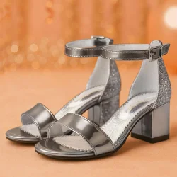 Elsa Platin Aynalı Kalın Topuklu Kız Çocuk Abiye Ayakkabı