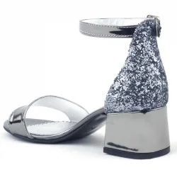 Elsa Platin Aynalı Kalın Topuklu Kız Çocuk Abiye Ayakkabı