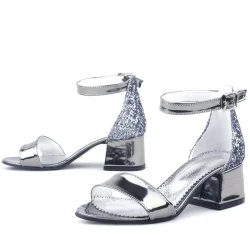 Elsa Platin Aynalı Kalın Topuklu Kız Çocuk Abiye Ayakkabı