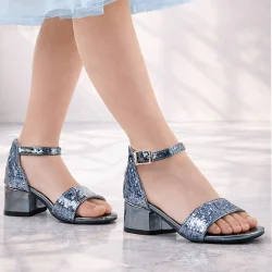 Elsa Platin Simli Kalın Topuklu Kız Çocuk Abiye Ayakkabı