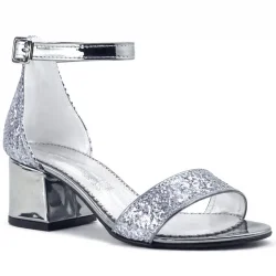 Elsa Platin Simli Kalın Topuklu Kız Çocuk Abiye Ayakkabı