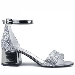 Elsa Platin Simli Kalın Topuklu Kız Çocuk Abiye Ayakkabı