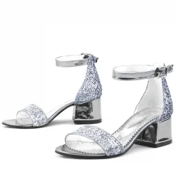 Elsa Platin Simli Kalın Topuklu Kız Çocuk Abiye Ayakkabı