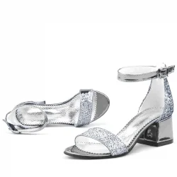 Elsa Platin Simli Kalın Topuklu Kız Çocuk Abiye Ayakkabı