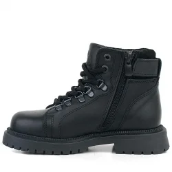 Gerçek Kürklü Hakiki Deri Siyah Bağcıklı Fermuarlı Çocuk Kar Botu