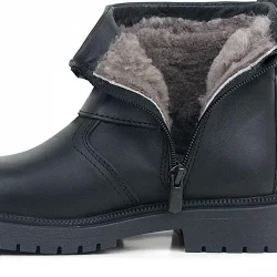 Gerçek Kürklü Hakiki Deri Siyah Fermuarlı Çocuk Bot