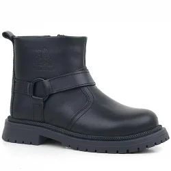 Gerçek Kürklü Hakiki Deri Siyah Fermuarlı Çocuk Bot