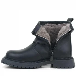 Gerçek Kürklü Hakiki Deri Siyah Fermuarlı Çocuk Bot