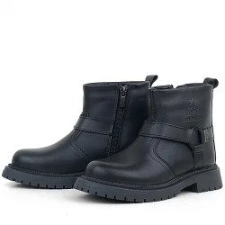 Gerçek Kürklü Hakiki Deri Siyah Fermuarlı Çocuk Bot