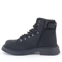 Gerçek Kürklü Hakiki Deri Siyah Nubuk Bağcıklı Fermuarlı Çocuk Kar Botu