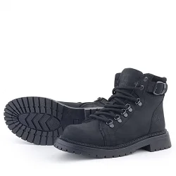 Gerçek Kürklü Hakiki Deri Siyah Nubuk Bağcıklı Fermuarlı Çocuk Kar Botu