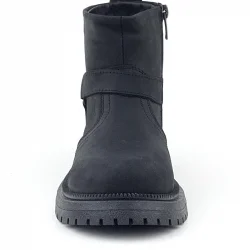 Gerçek Kürklü Hakiki Deri Siyah Nubuk Fermuarlı Çocuk Bot