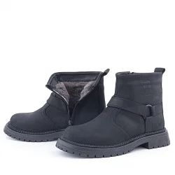Gerçek Kürklü Hakiki Deri Siyah Nubuk Fermuarlı Çocuk Bot