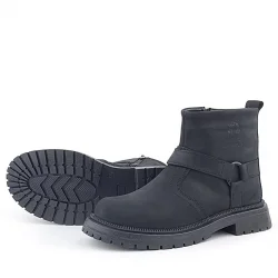 Gerçek Kürklü Hakiki Deri Siyah Nubuk Fermuarlı Çocuk Bot