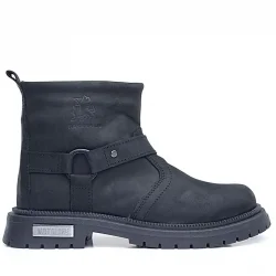 Gerçek Kürklü Hakiki Deri Siyah Nubuk Metal Detaylı Fermuarlı Çocuk Bot