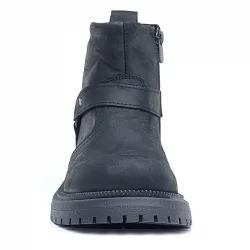 Gerçek Kürklü Hakiki Deri Siyah Nubuk Metal Detaylı Fermuarlı Çocuk Bot