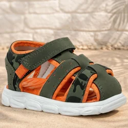 Haki Yeşil Turuncu Bebek Sandalet Ayakkabı