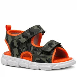 Haki Yeşil Turuncu Cırtlı Bebek Sandalet Ayakkabı