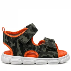 Haki Yeşil Turuncu Cırtlı Bebek Sandalet Ayakkabı