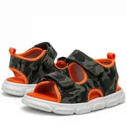 Haki Yeşil Turuncu Cırtlı Bebek Sandalet Ayakkabı