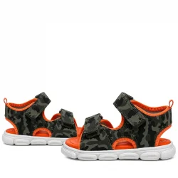 Haki Yeşil Turuncu Cırtlı Bebek Sandalet Ayakkabı