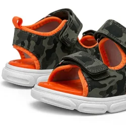 Haki Yeşil Turuncu Cırtlı Bebek Sandalet Ayakkabı