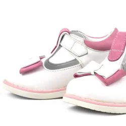 Hakiki Deri Beyaz Pembe Fiyonklu Kız Bebek Çocuk Sandalet Ayakkabı