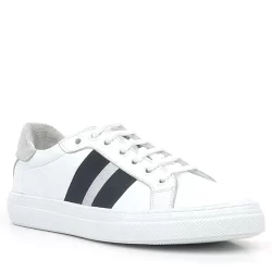 Hakiki Deri Beyaz Siyah Desenli Kadın Sneaker Ayakkabı