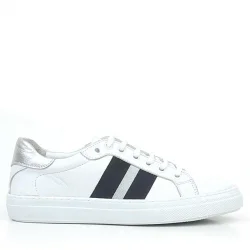 Hakiki Deri Beyaz Siyah Desenli Kadın Sneaker Ayakkabı