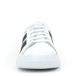 Hakiki Deri Beyaz Siyah Desenli Kadın Sneaker Ayakkabı