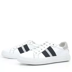 Hakiki Deri Beyaz Siyah Desenli Kadın Sneaker Ayakkabı