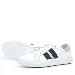 Hakiki Deri Beyaz Siyah Desenli Kadın Sneaker Ayakkabı