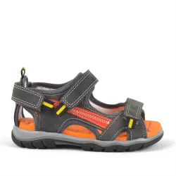 Hakiki Deri Gri Cırtlı Erkek Çocuk Outdoor Sandalet