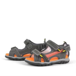 Hakiki Deri Gri Cırtlı Erkek Çocuk Outdoor Sandalet